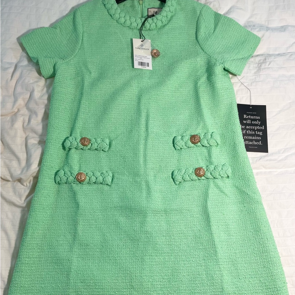 Tuckernuck Jackie Tweed Dress NWT Palm Beach Green with Gold (Medium / M) - Picture 3 of 5